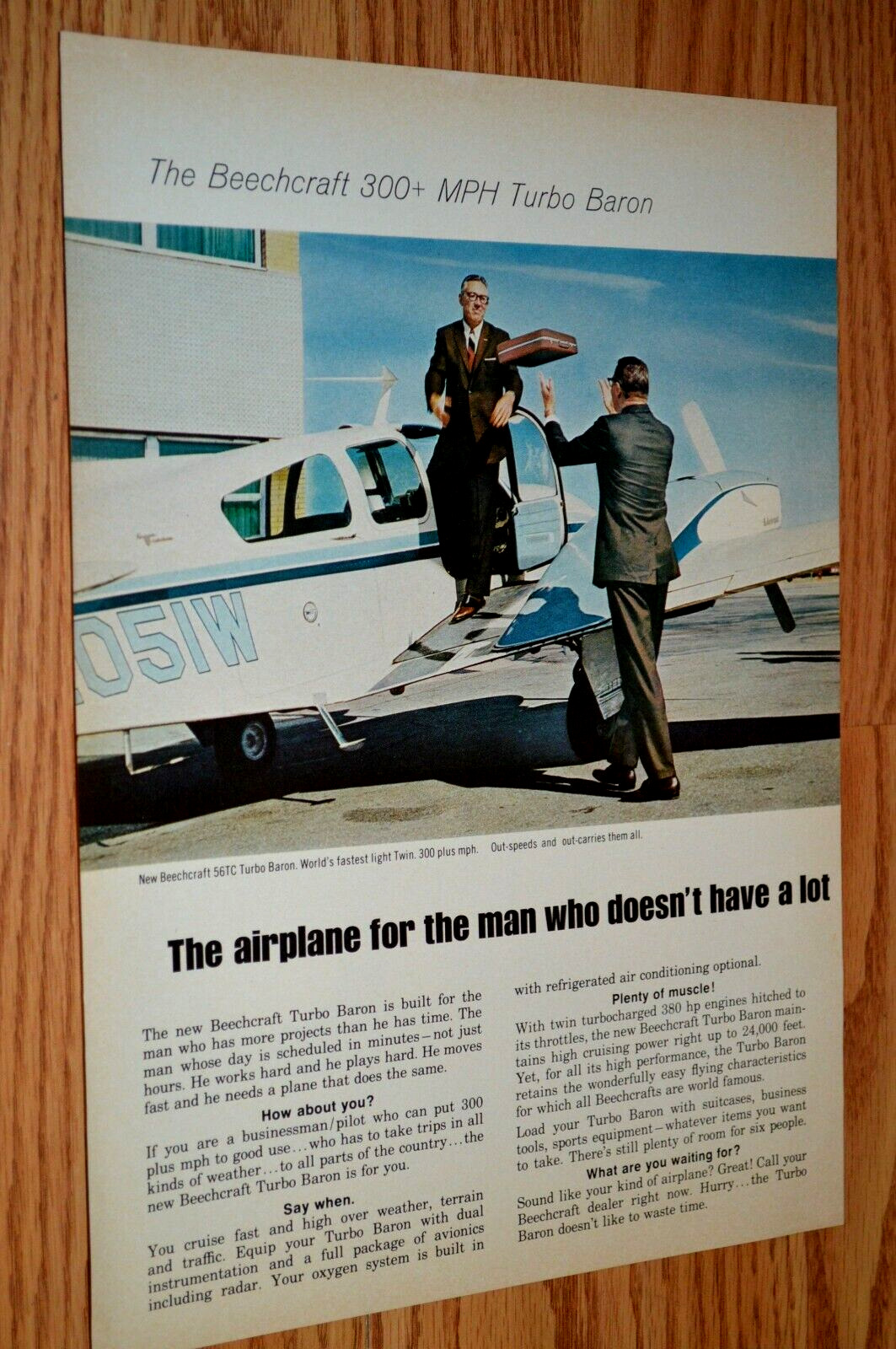 1968 BEECHCRAFT 56TC TURBO BARON AIRPLANE ORIGINAL VINTAGE ADVERTISEMENT AD-68