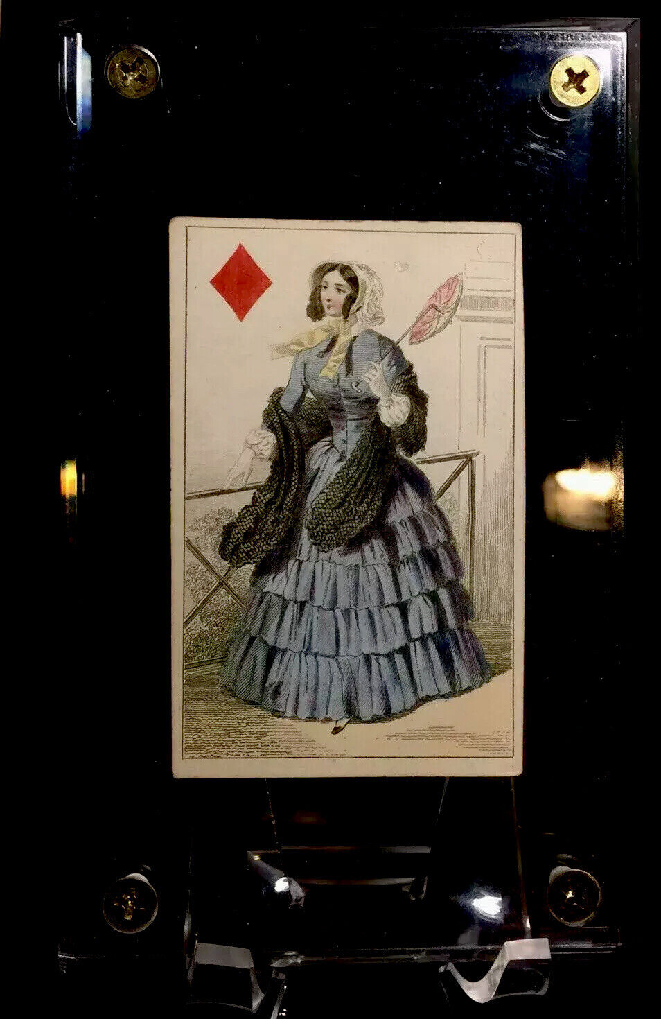 c1850 Queen Court Hand Colored Antique Playing Cards Historic Engraved Single