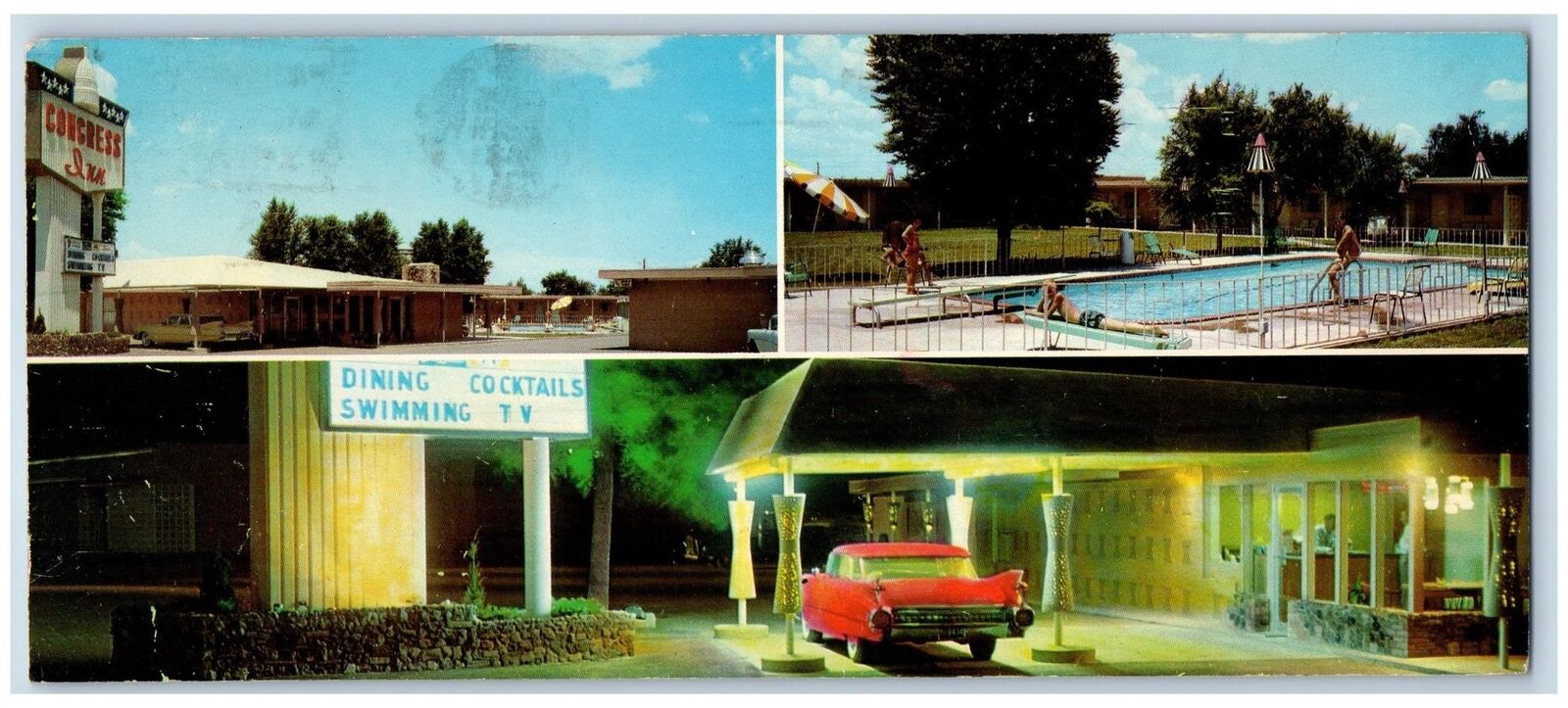 Tucumcari New Mexico Postcard Oversized Congress Inn Hotel Restaurant 1961 Cars