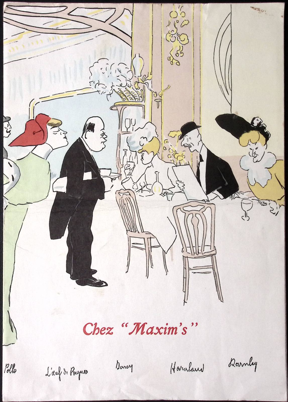 1962 Maxim\'s Restaurant FRENCH Menu Chez Maxim PARIS Illustrated SEM Cover