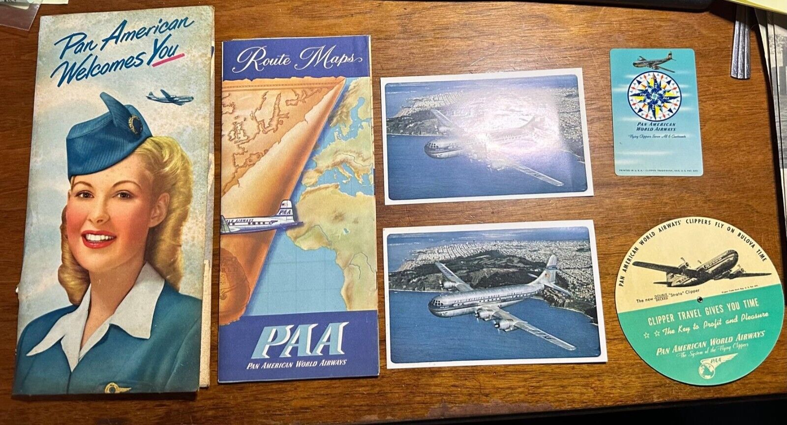 1951 PAA Pan American Airlines Map Calendar Postcards Timetable Envelope Lot