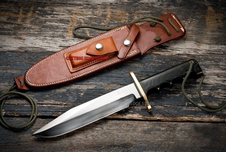 Handmade D2 Steel Hunting Big Bowie Knife with Micarta Handle Leather Sheath 