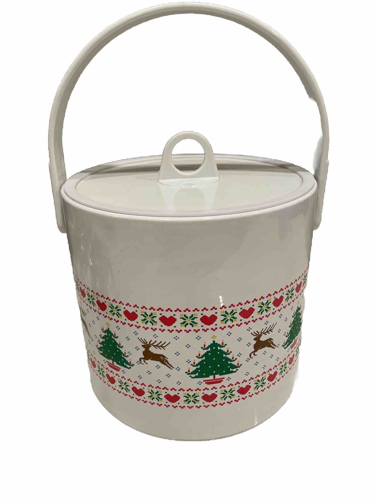 Holiday Ice Bucket Reindeer Christmas Trees Hearts Barware by Giraffe Vintage