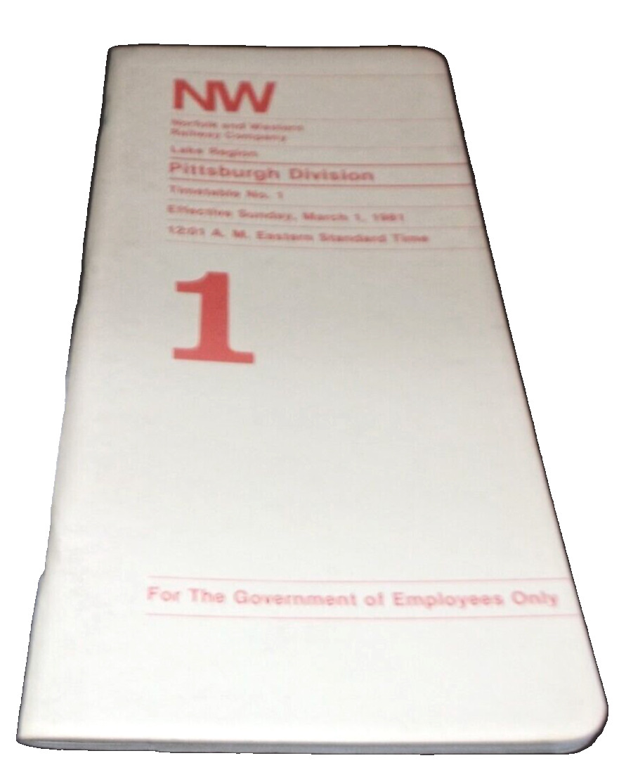 1981 NORFOLK & WESTERN N&W PITTSBURGH DIVISION EMPLOYEE TIMETABLE #1