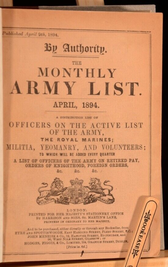 1894 Monthly Army List April Military History Reference Book Marines Yeomanry