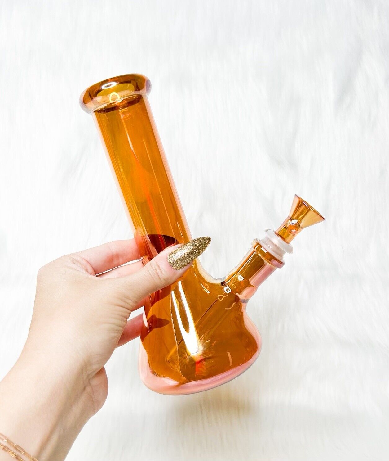 Amber Iridescent 8in Glass Water Pipe Hookah Glass Pipe Amber Bong Cute Girly