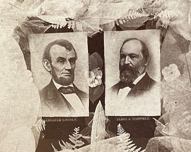 RARE PRESIDENT ABRAHAM LINCOLN & JAMES A. GARFIELD MARTYR 1884 STEREOVIEW PHOTO
