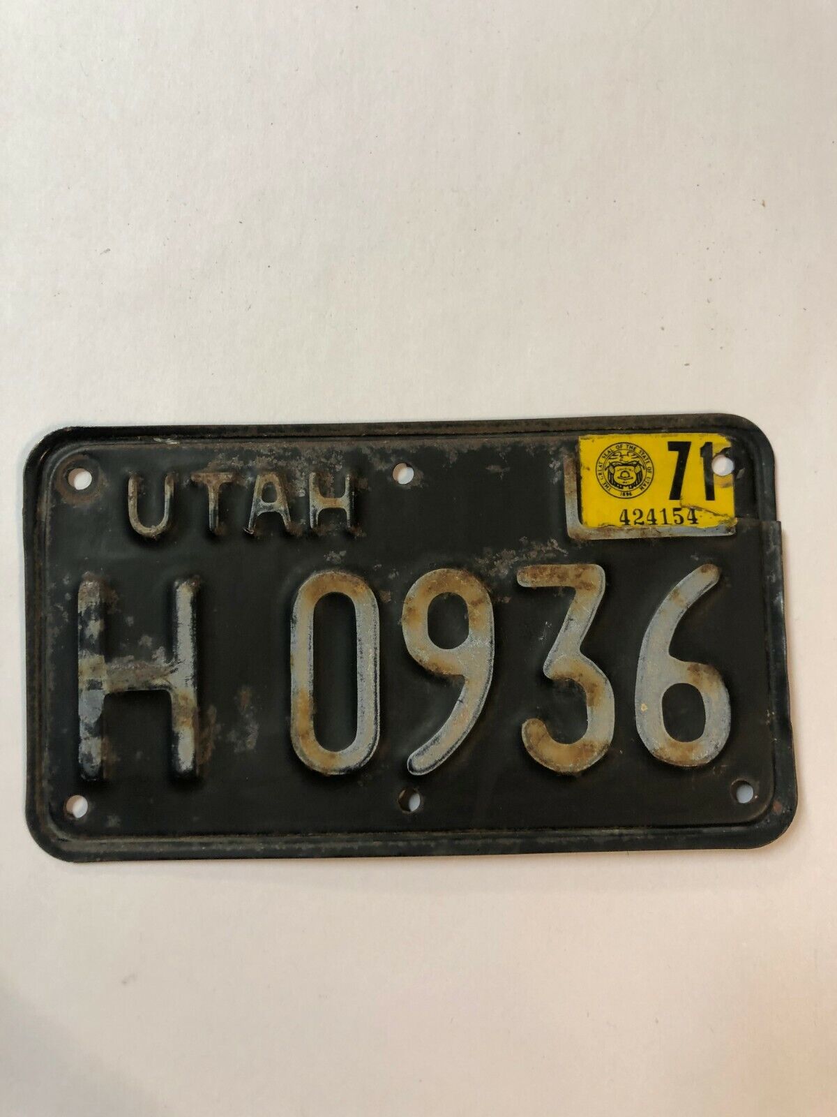 1971 71 Utah Motorcycle License Plate # H 0936
