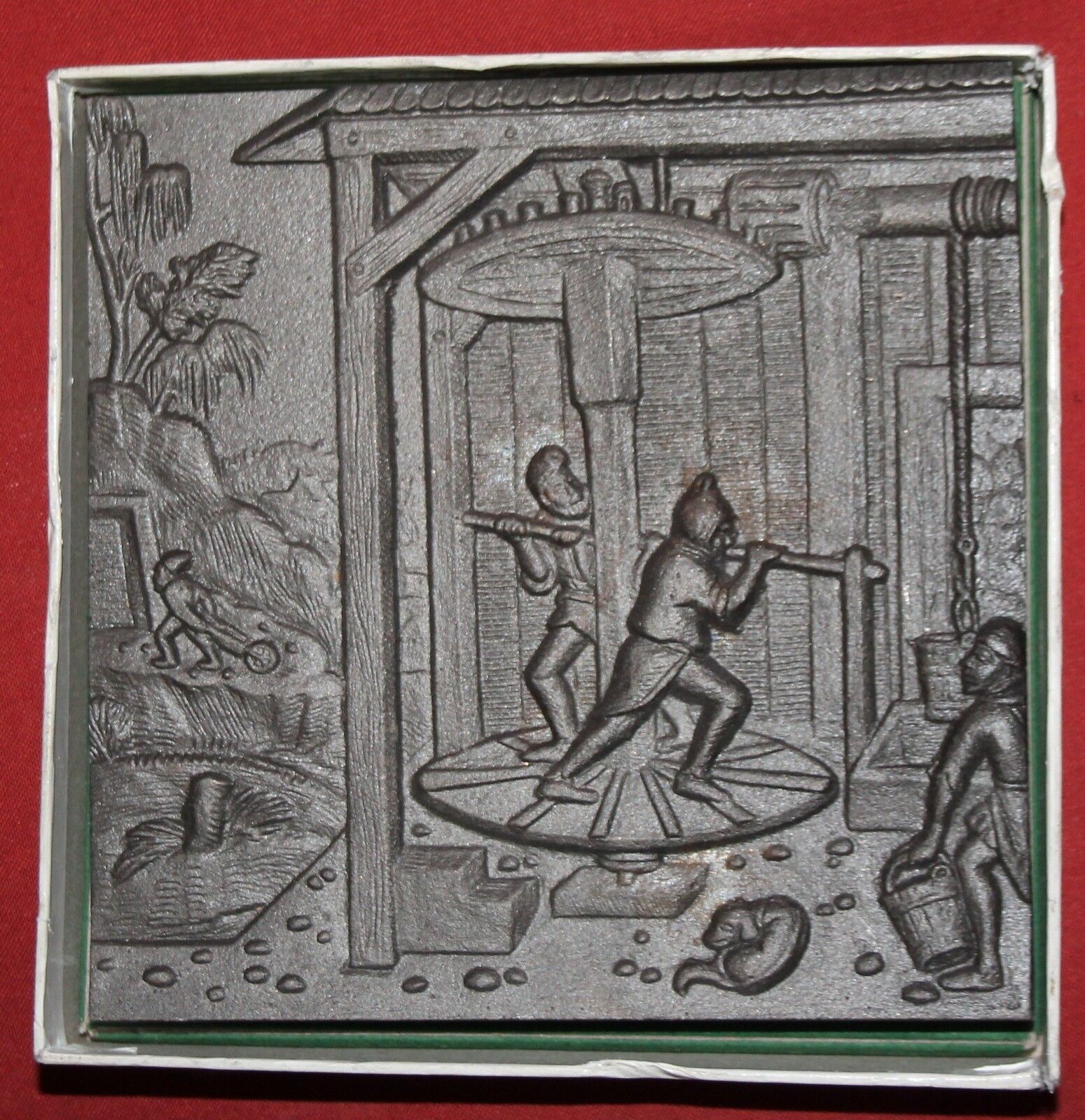 1988 German Eickhoff cast iron plaque with box charcoal mine
