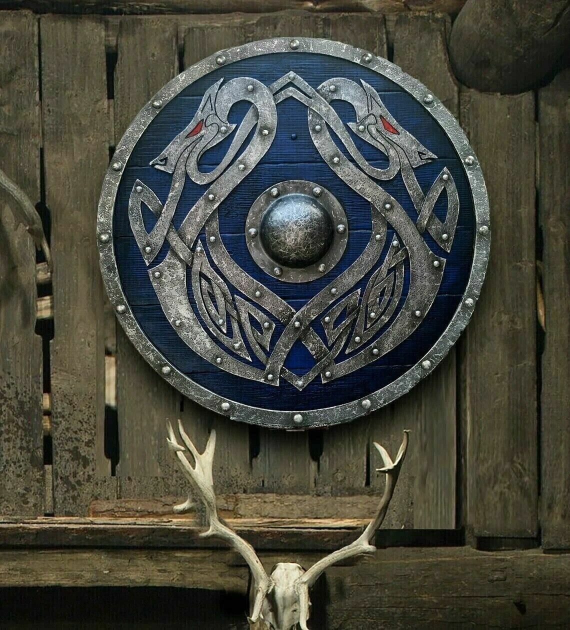 Viking Shield Medieval Wooden Dragon Design Battle Larp Armor Wall Home Decor