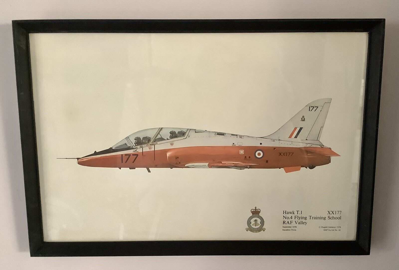 Dugald Cameron Hawk T-1  XX177 RAF Squadron Print 1978 - Vintage Framed