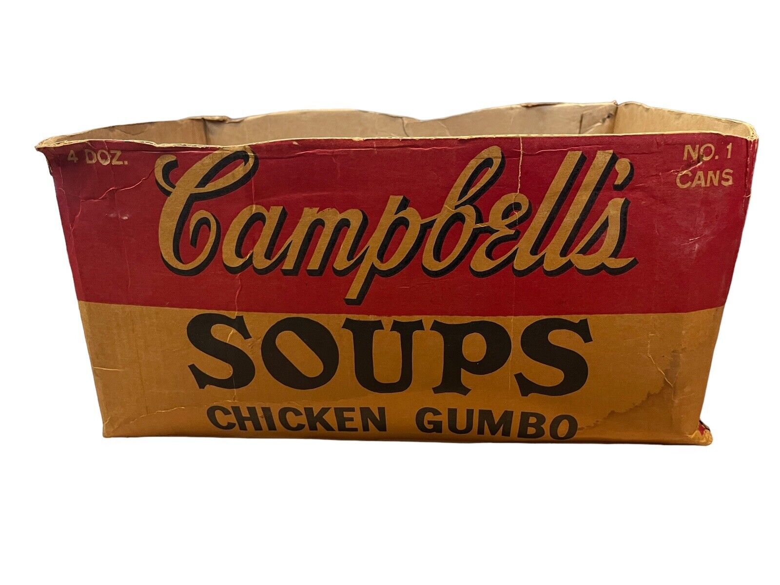 60s VTG Advertising CAMPBELL\'S Chicken Gumbo Cardboard BOX 16x11x8 WARHOL Art