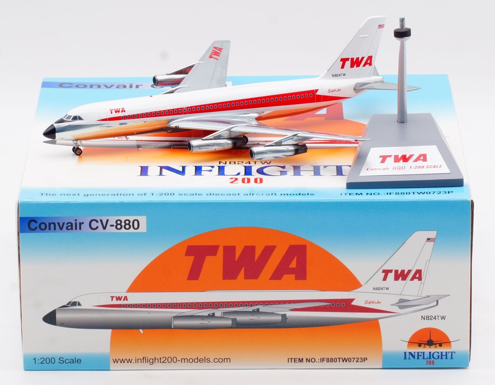 INFLIGHT 1:200 TWA Airlines Convair CV-880 Diecast Aircraft Jet Model N824TW