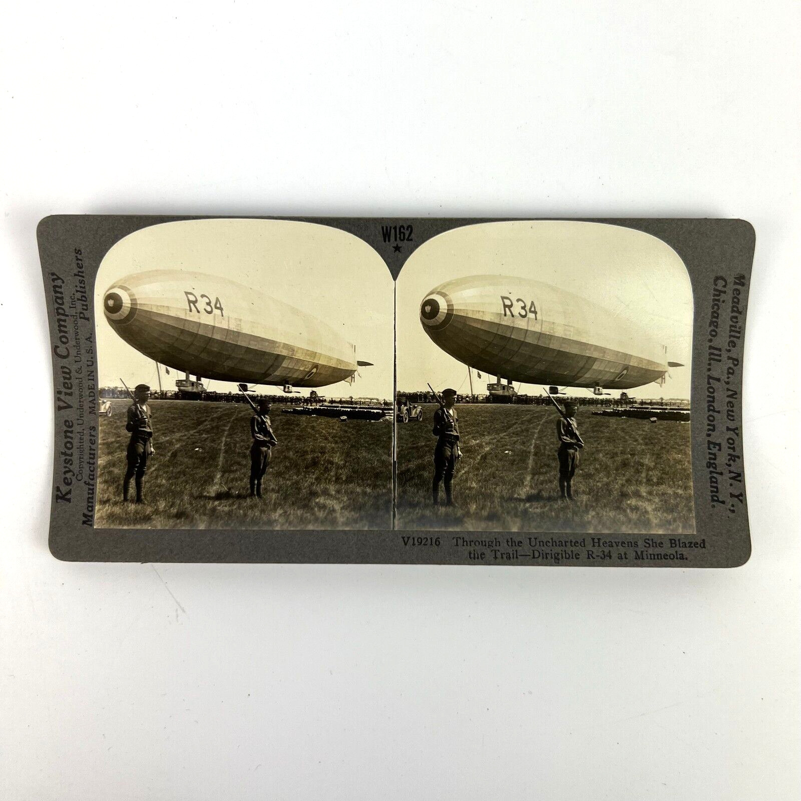 Antique WWI Photos Keystone View Co Stereograph Dirigible R-34 Minneola V19216