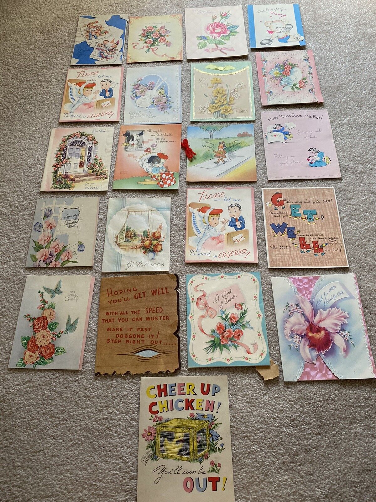 Lot of 21 | Used Vintage 1940s Get Well Cards