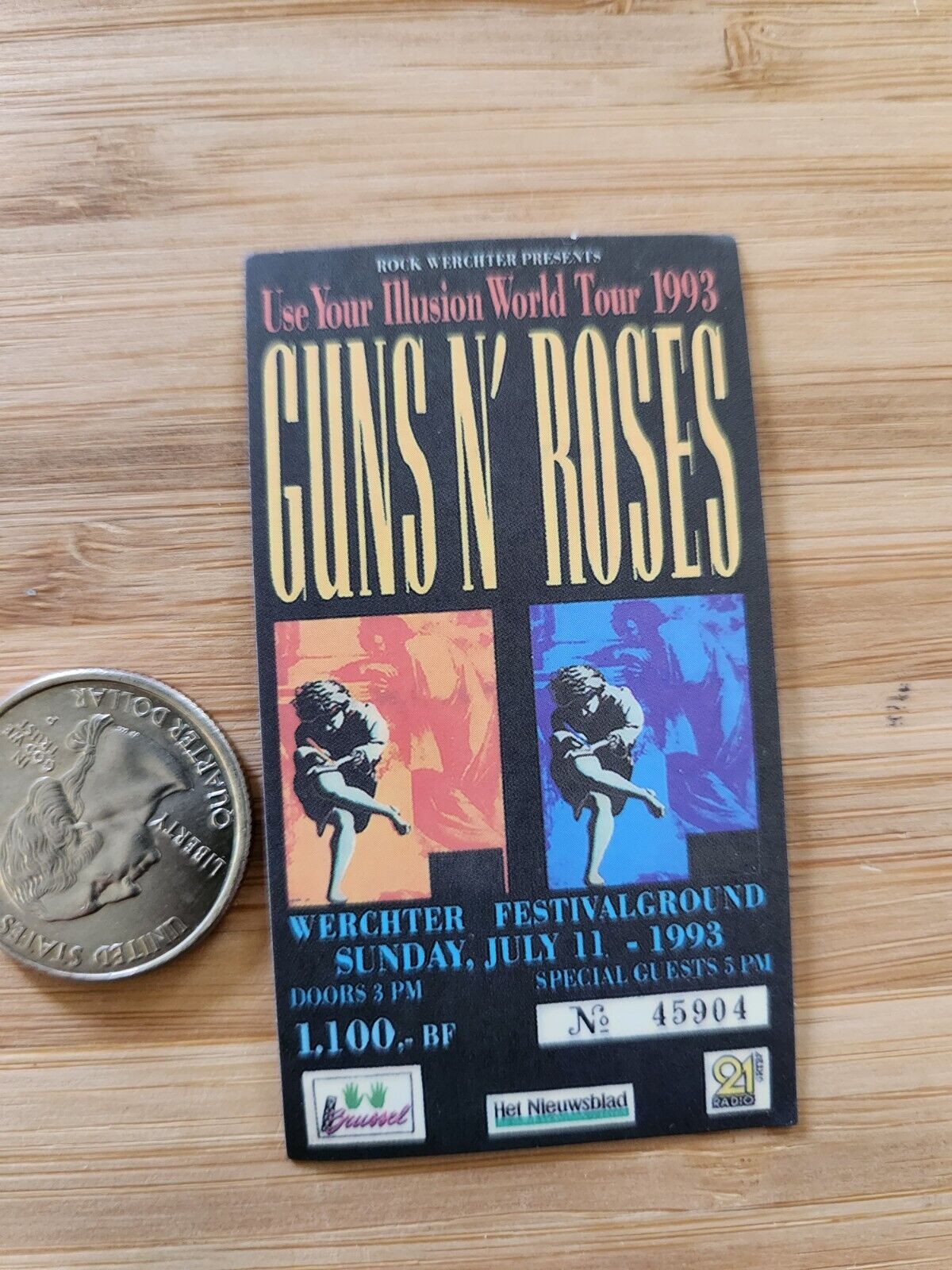 GUNS N' ROSES TICKET STUB Guns N Roses 1993 Concert Sticker Guns N' RosesSticker