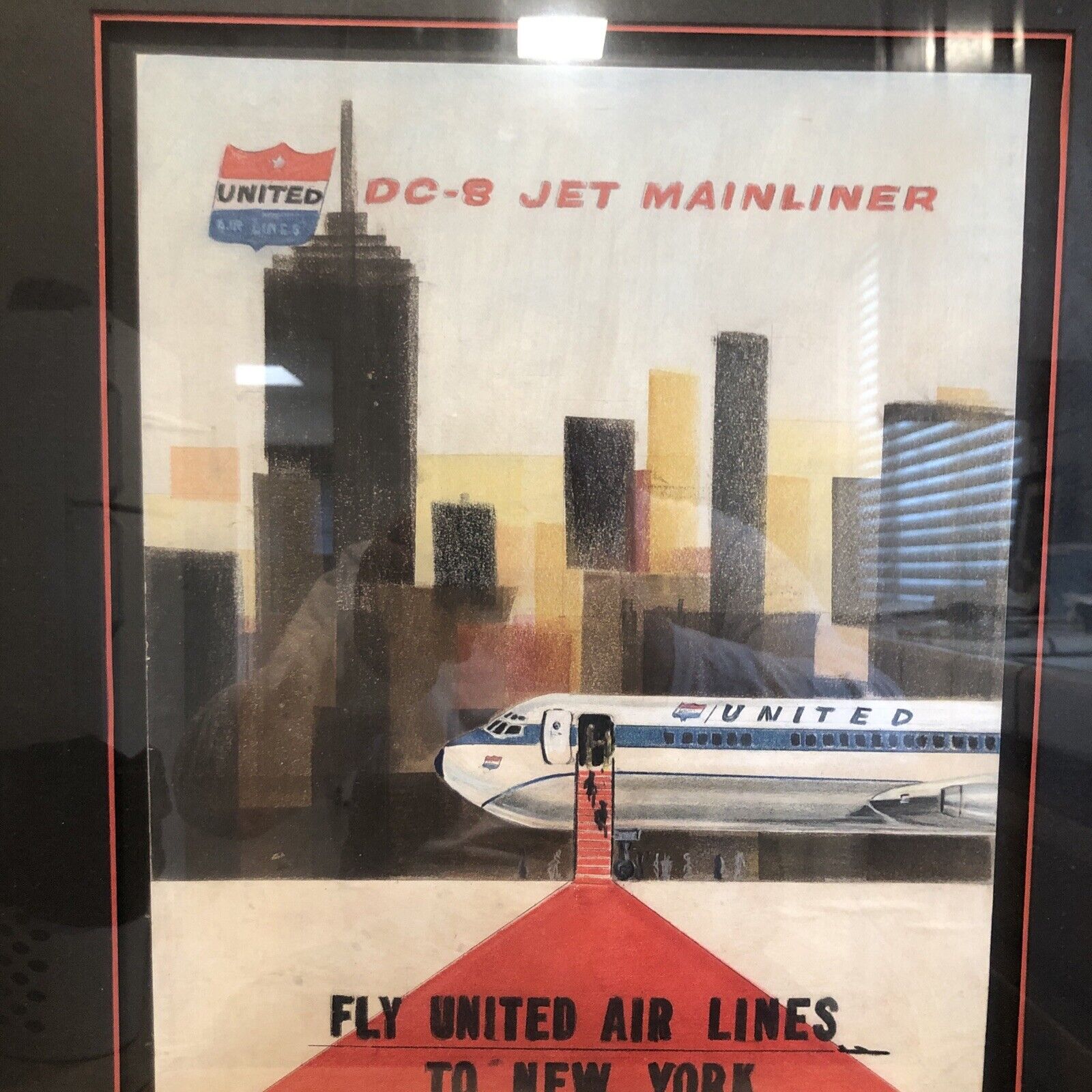 Original Art United Airlines DC8 Mainliner Framed￼