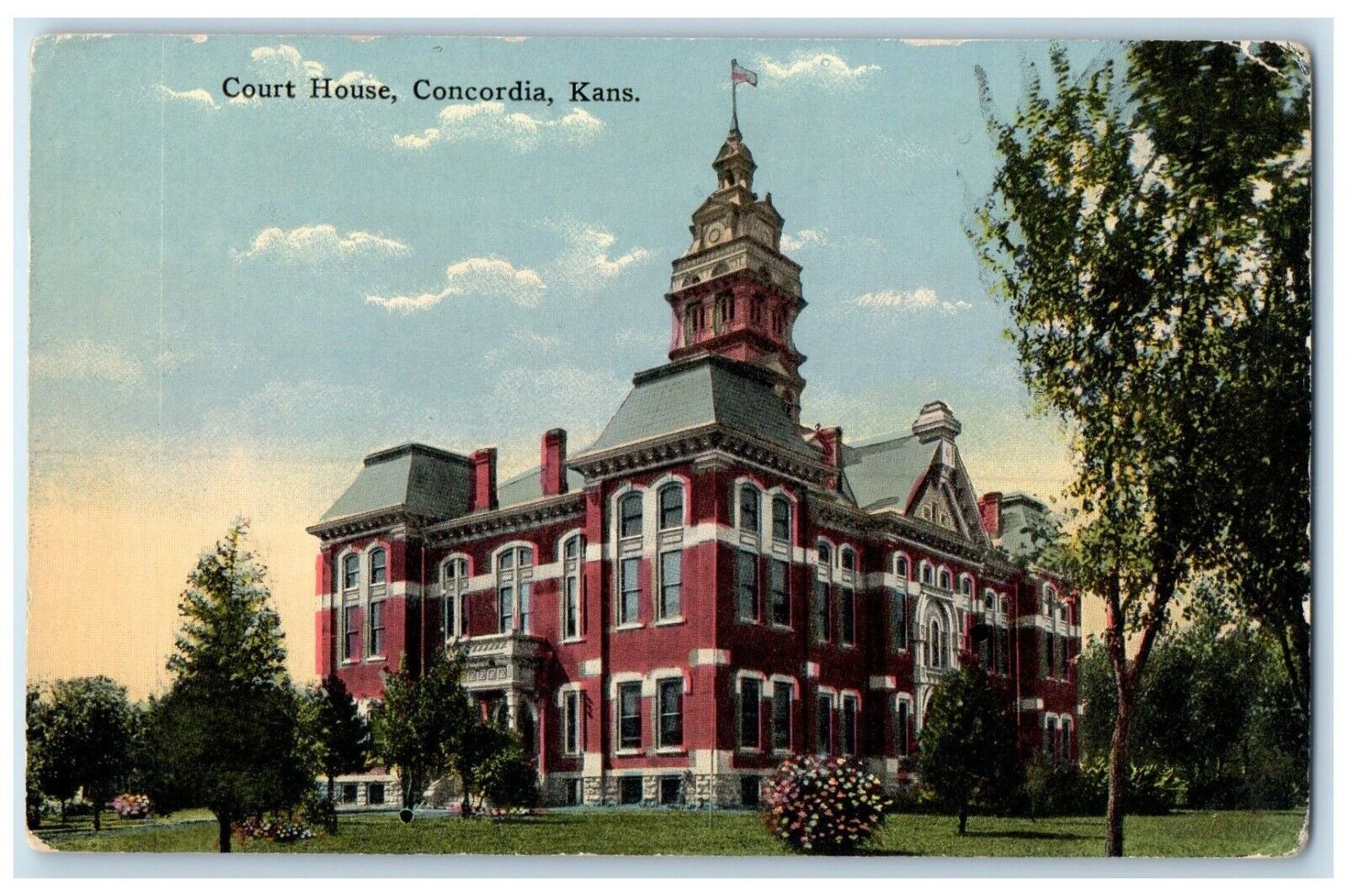 c1910 Exterior View Court House Building Trees Concordia Kansas Antique Postcard