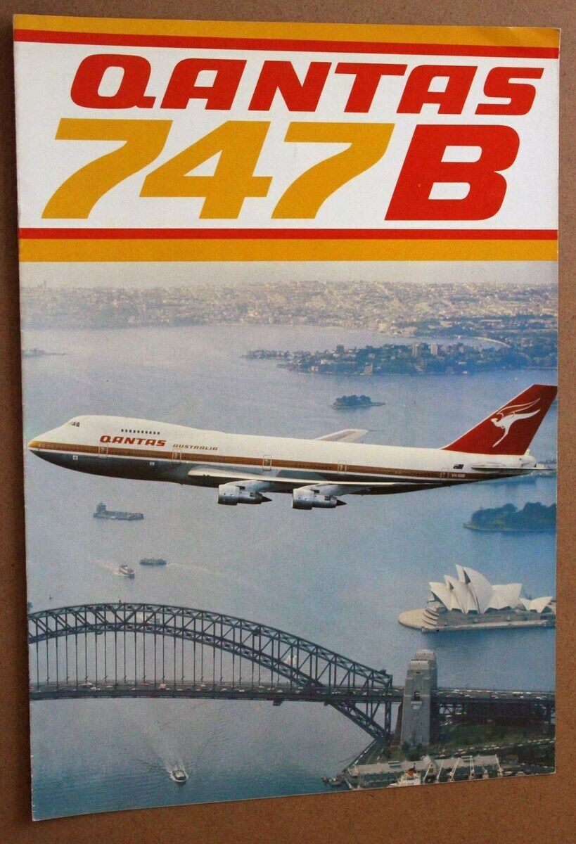 1970s QANTAS AIRLINES BOEING B747-200B OFFICIAL LARGE SIZE ADVERTISEMENT LEAFLET