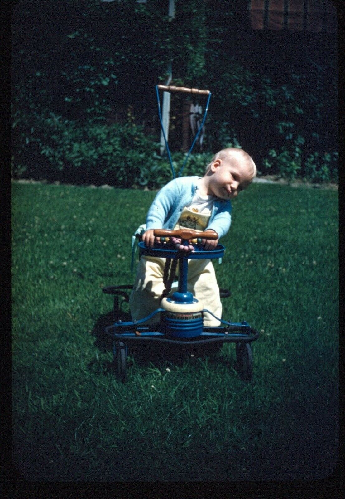 1950s Toddler Playing Antique Tricycle #2 Vtg 35mm Red Border Kodachrome Slide
