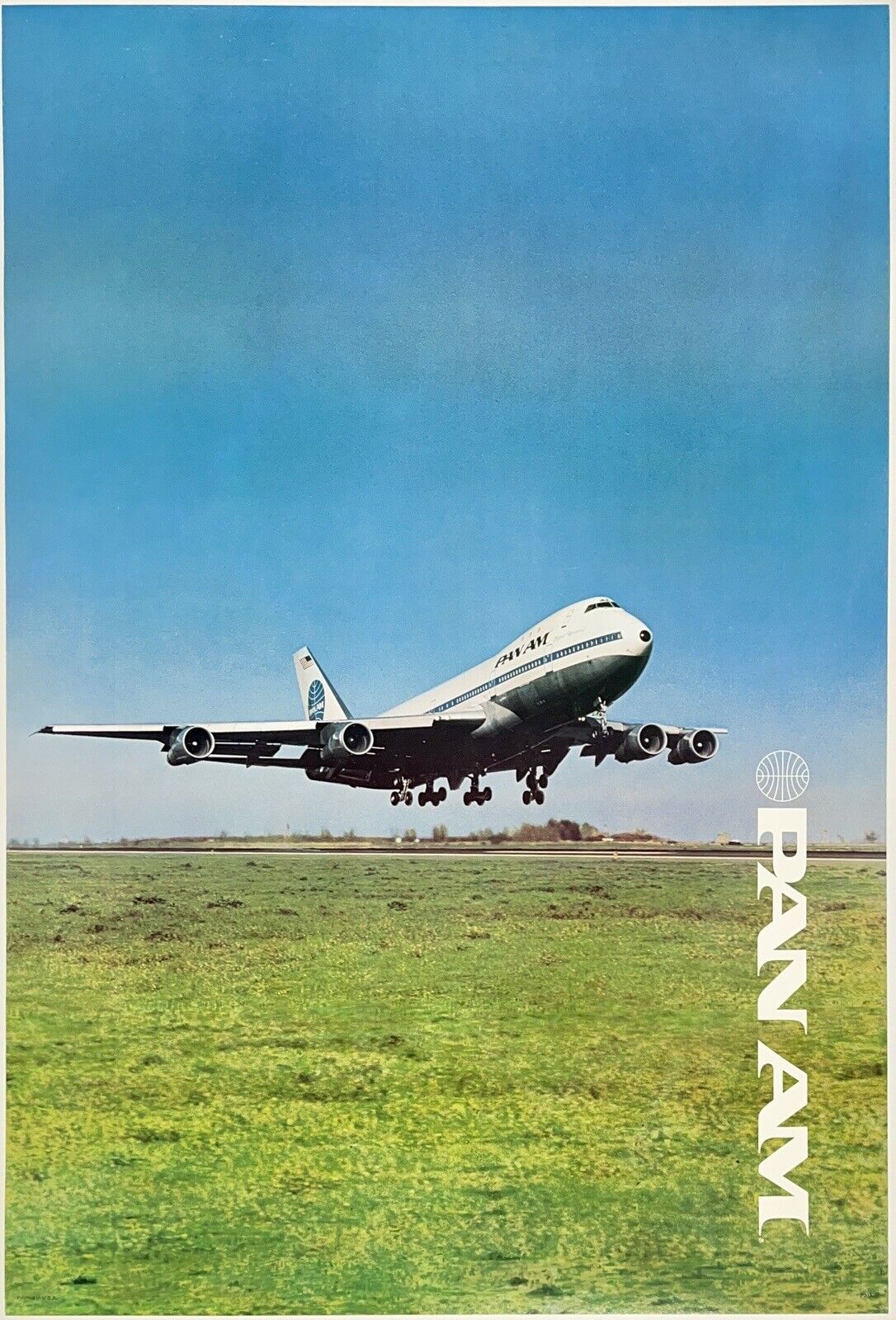 Original Vintage Poster PAN AMERICAN PAN AM Boeing 747 Airline Travel LINEN