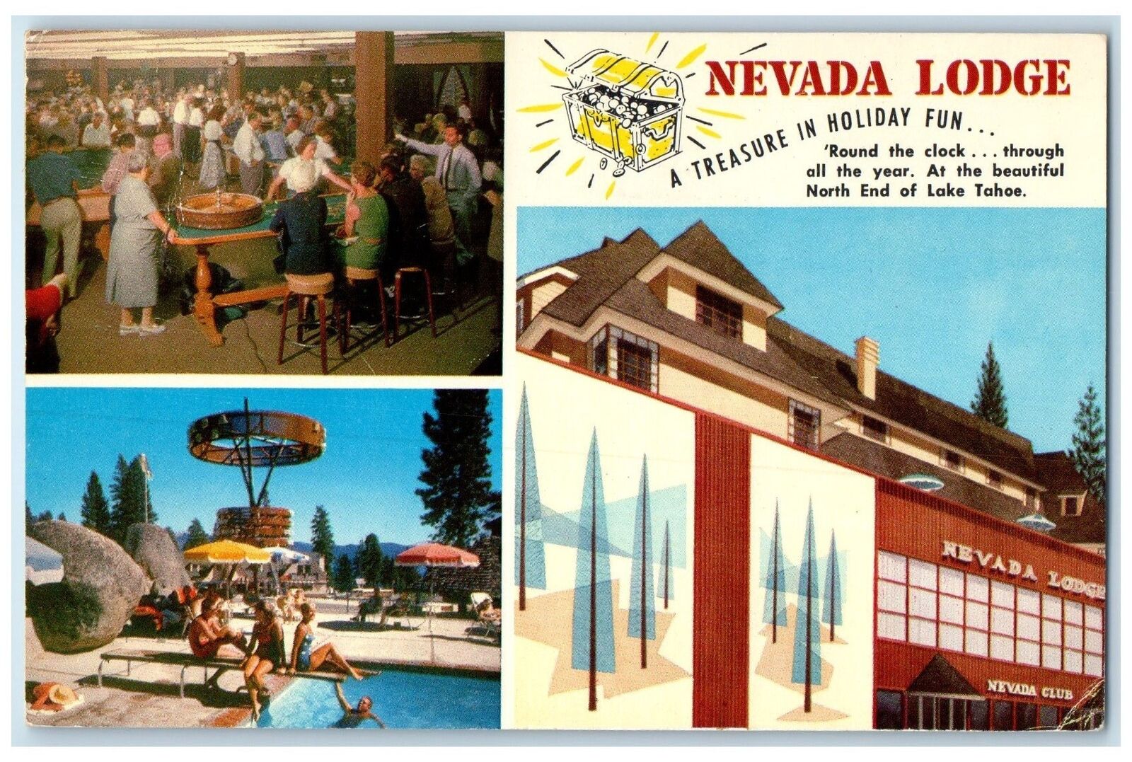 1960 Nevada Lodge Casino Hotel & Restaurant Multiview Tahoe Nevada NV Postcard