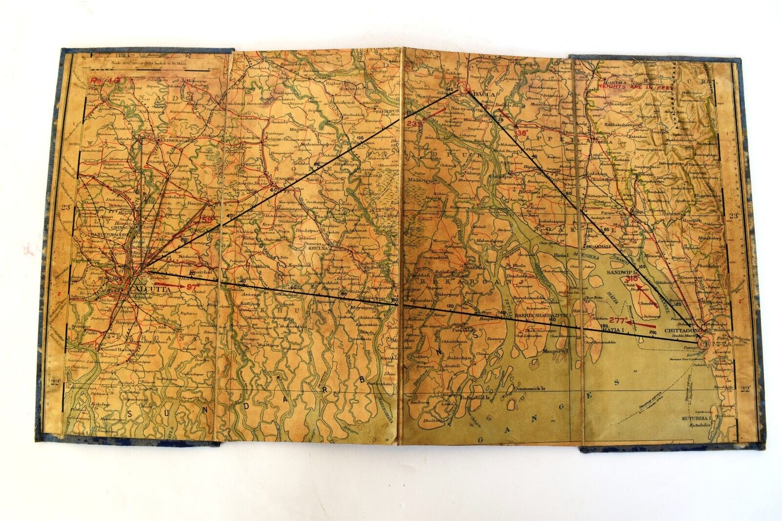 Vintage Indian Air Survey Flight Plan Route Map Chittagong-Dum Dum Dacca Rare