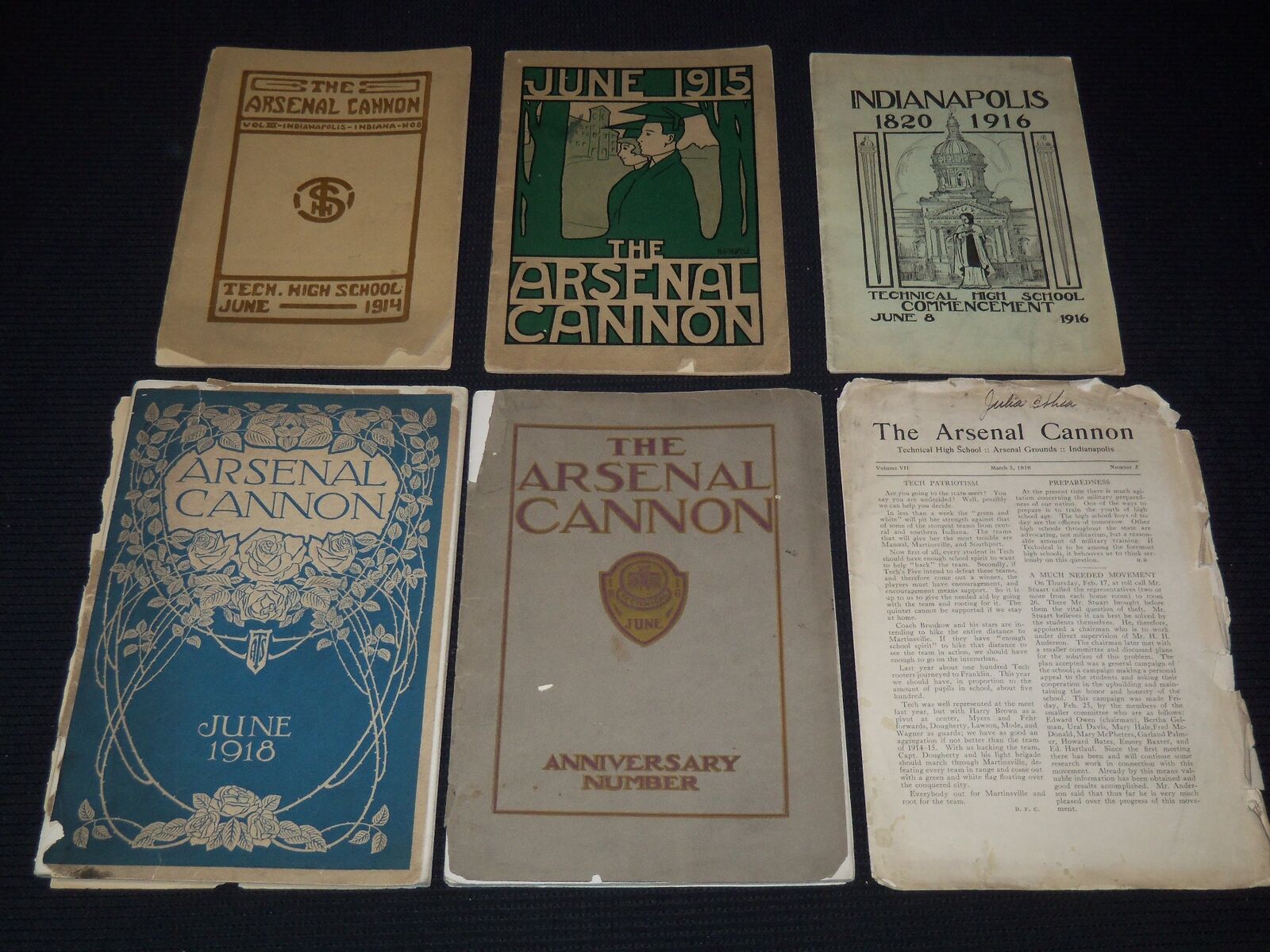 1914-1918 THE ARSENAL CANNON ANNUALS LOT OF 6 - TECH HIGH SCHOOL - O 2596G