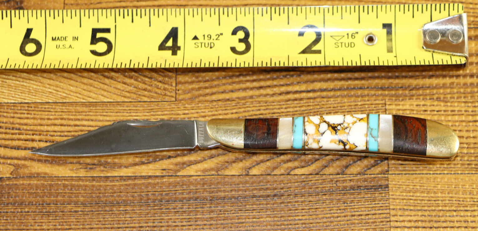 Buffalo 440 Folding Pocket Knife Stainless Steal Turquoise Wood Handle