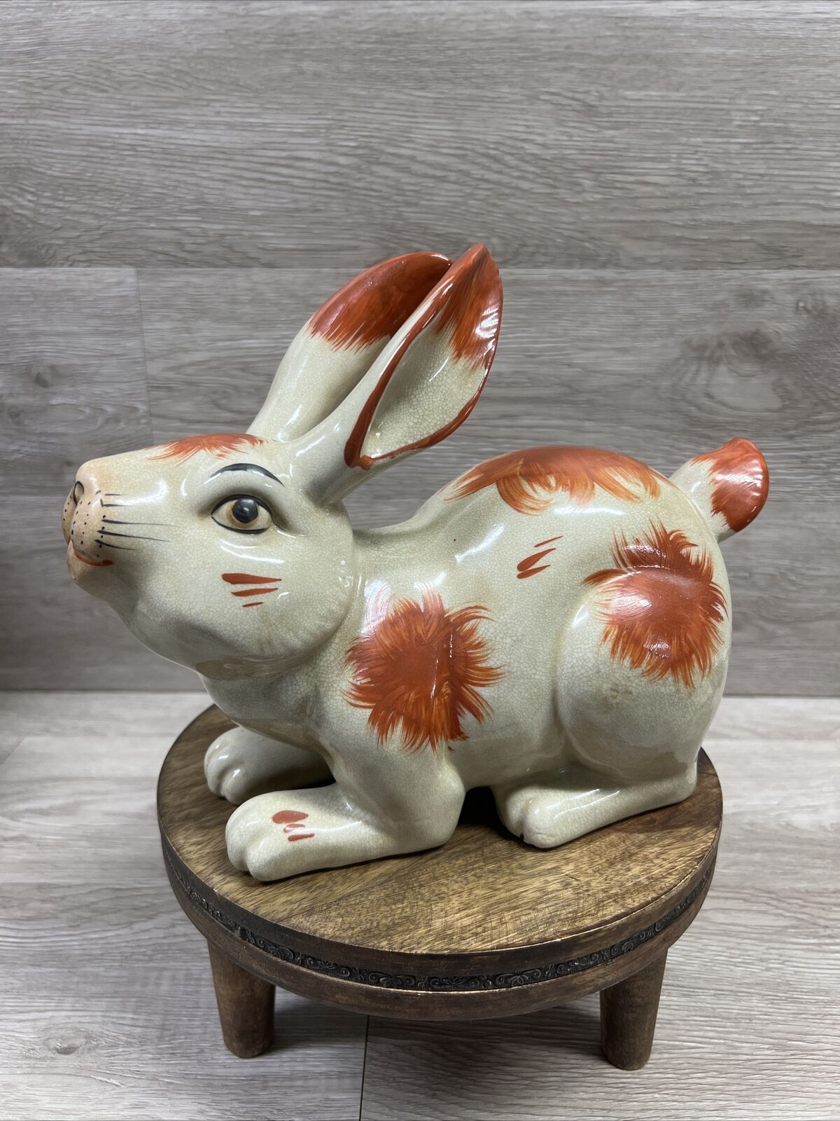 Large Vintage Hand Painted Ceramic Stoneware Staffordshire Repro Bunny Rabbit