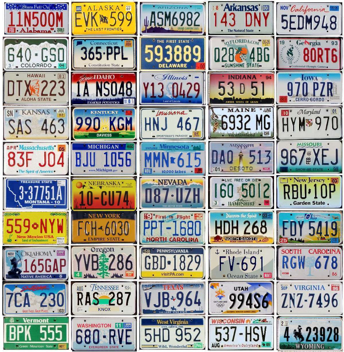 ALL 50 United States LICENSE PLATES - PREMIUM LOT TAGS - Colorful Graphics