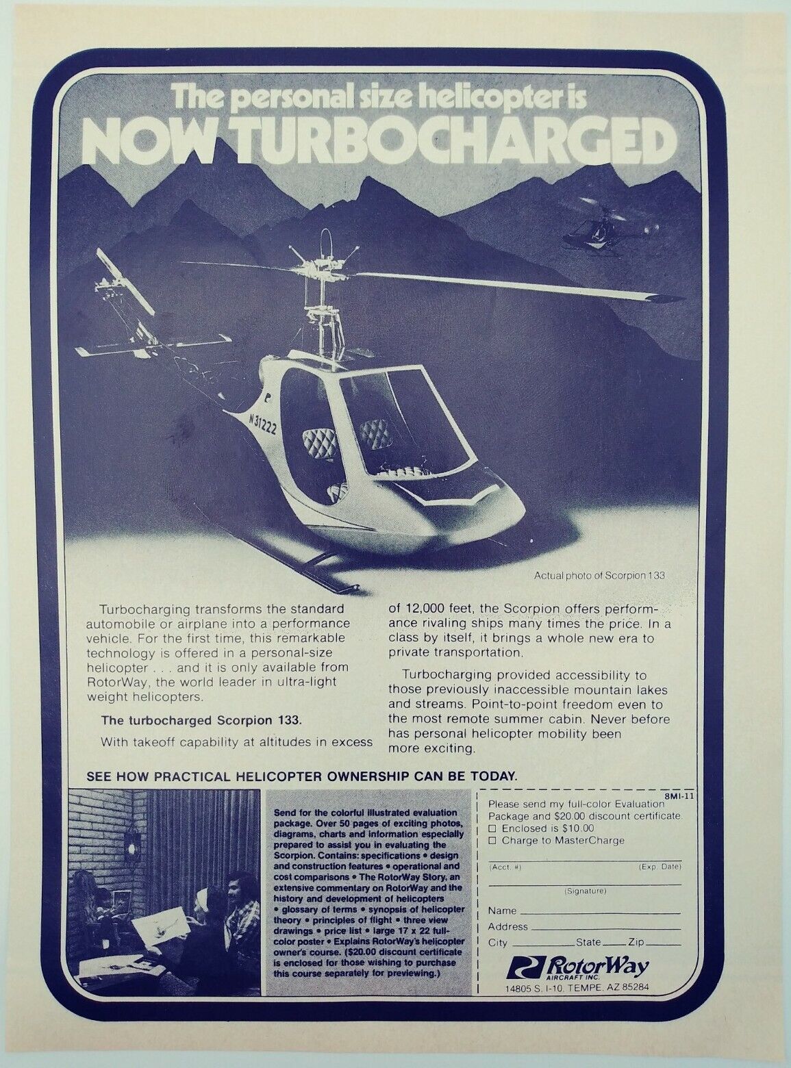 Scorpion 133 Print Ad Rotor Way Aircraft Helicopter 1978 Vintage Advertisement
