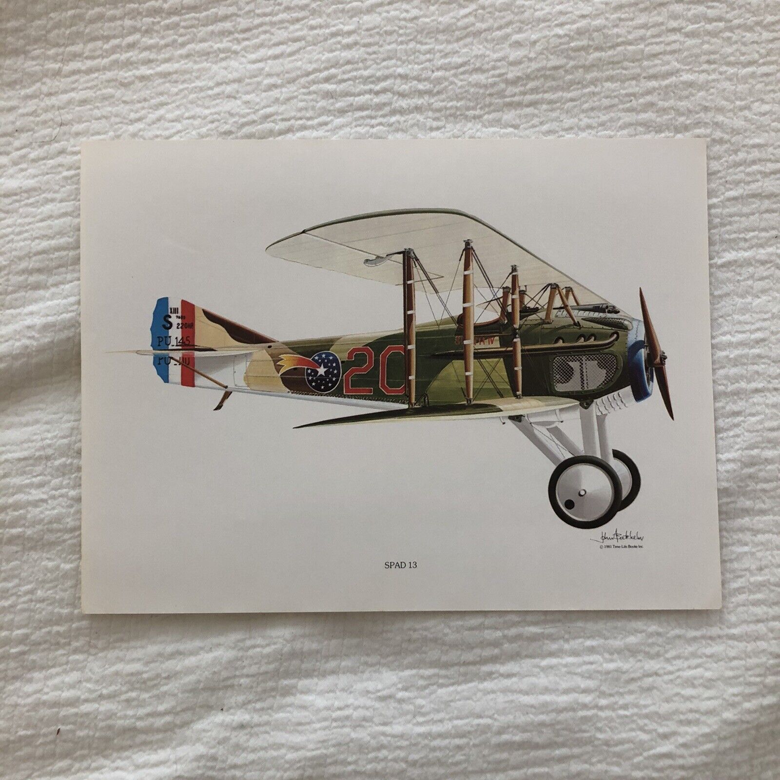 Spad 13 Air Plane Illustration Vintage Color Print 1981 (10.75x8in)