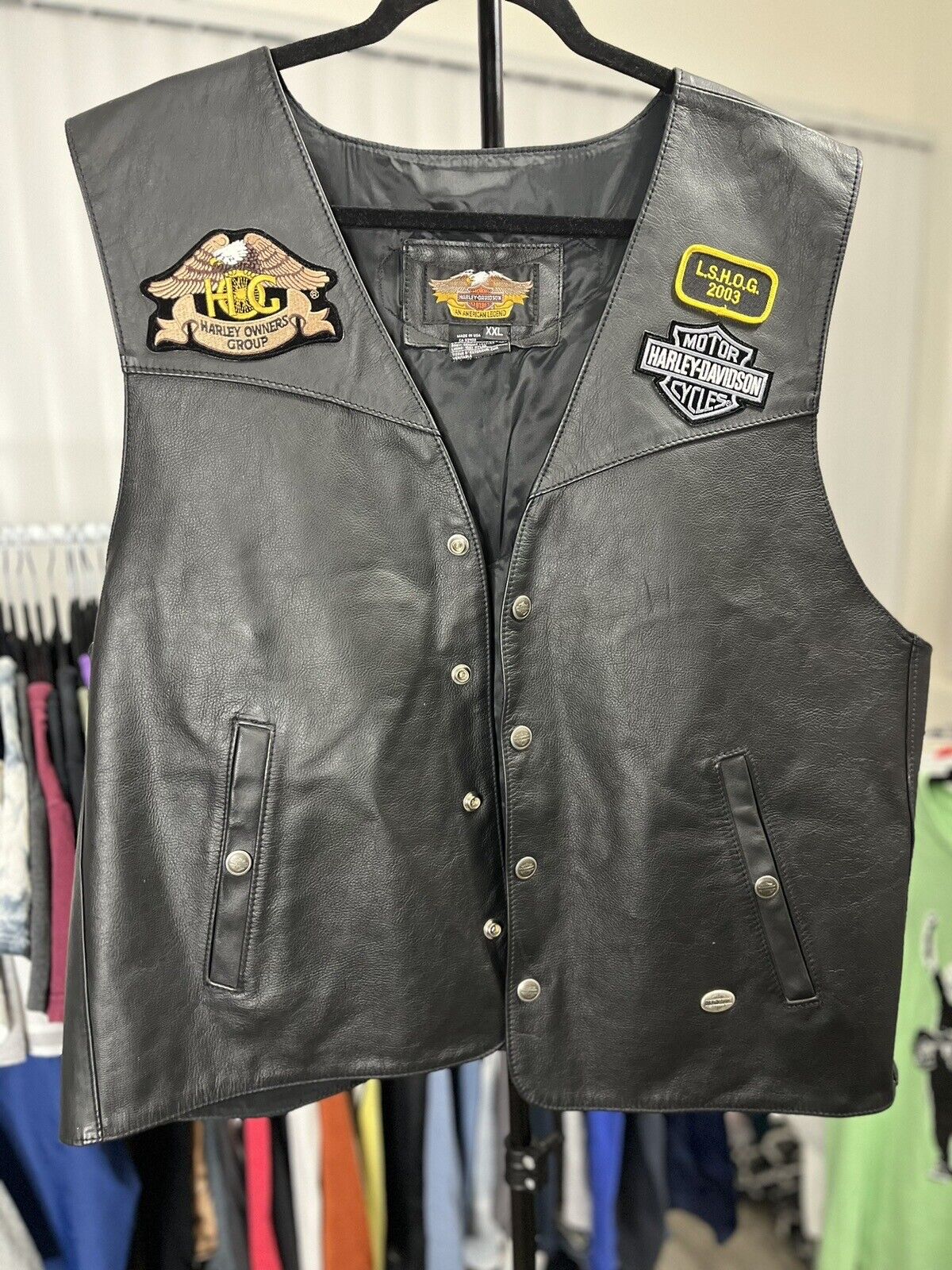 harley-davidson mens leather Vest  2xl used HOG 20th Anniversary 2003 Vintage
