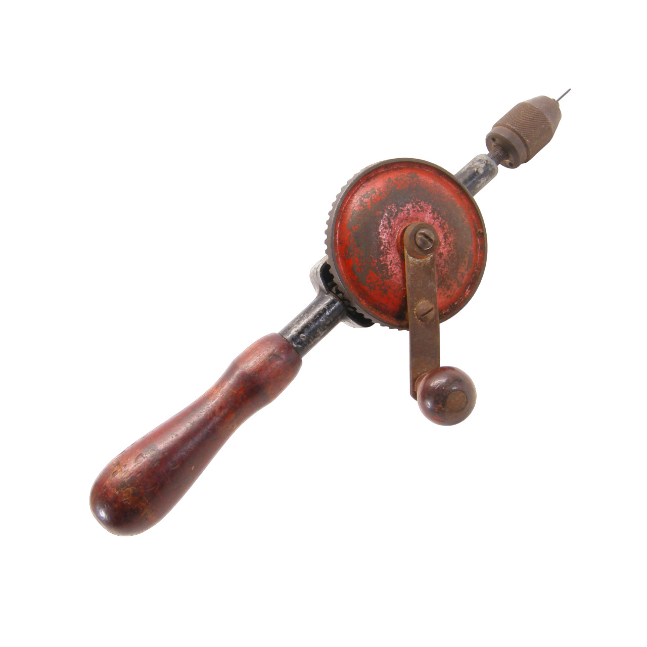 Hand Drill Crank with Wooden Handle Eggbeater Style - VINTAGE