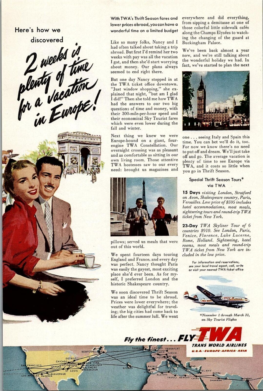 1950s TWA TRANS WORLD AIRLINES VACATION IN EUROPE  MAGAZINE AD 27-33