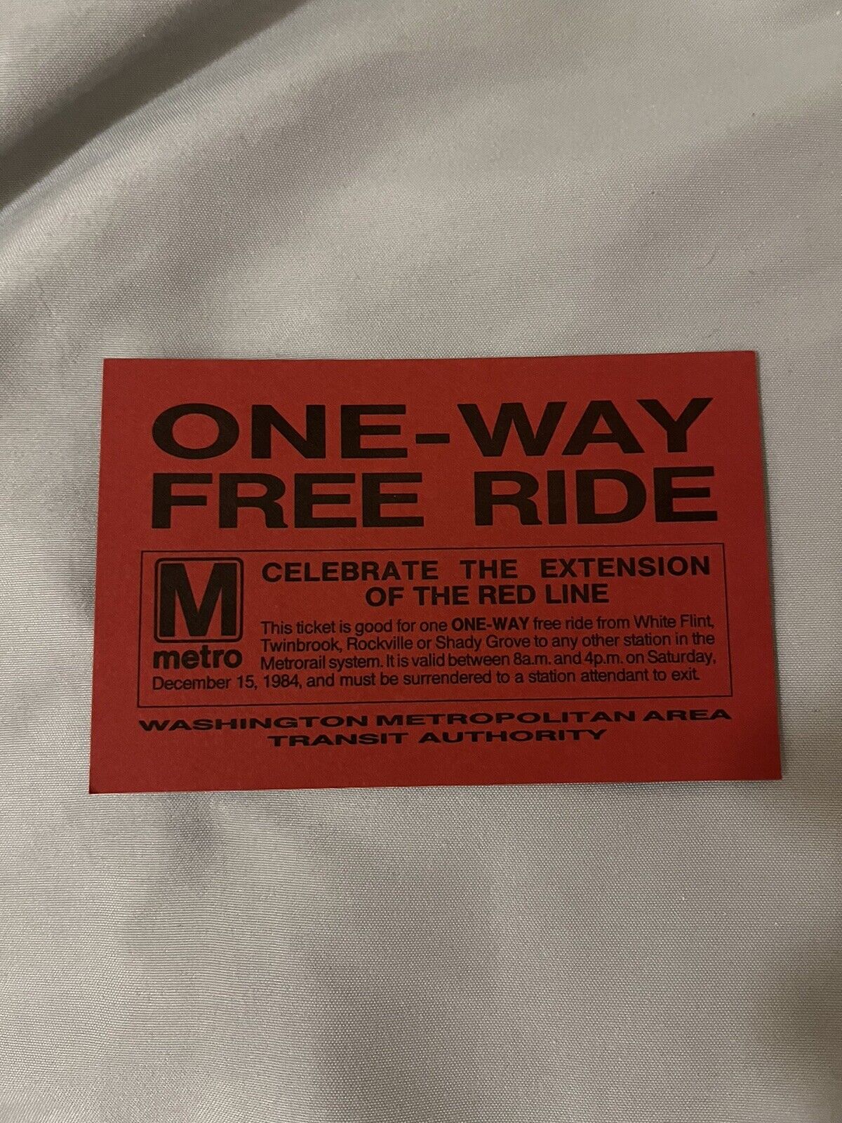WMATA - One Way Free Ride Red Line Extension (Ver. 2)
