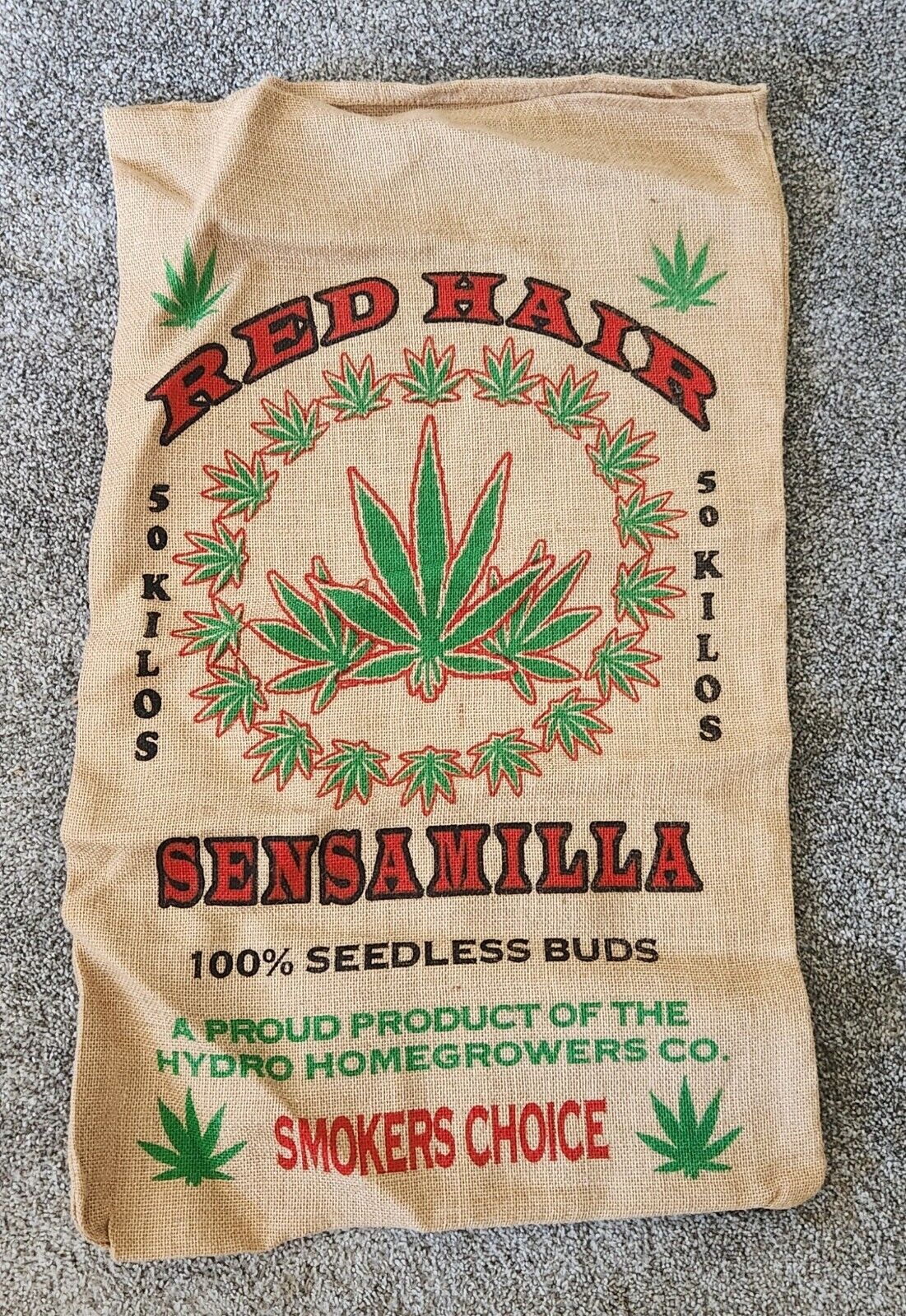 Red Hair SINSEMILLA MARIJUANA 50 Kilos California Empty Burlap Bag Sack NOVELTY