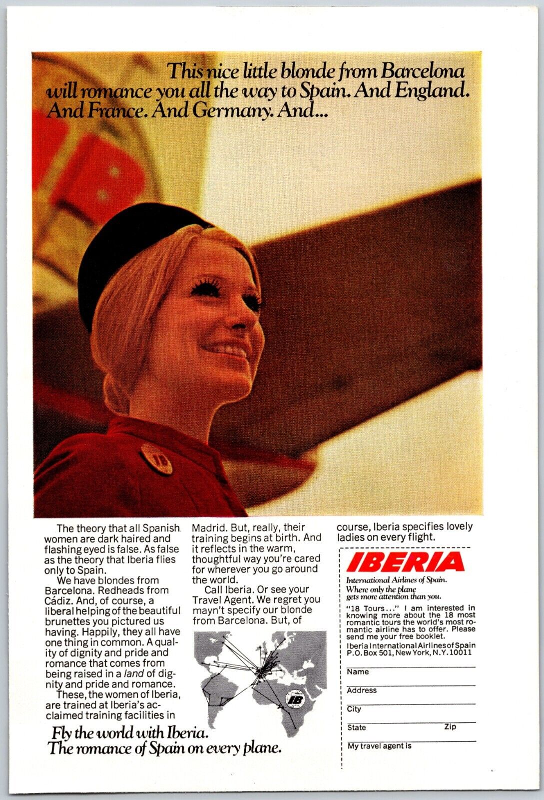 1970 Iberia International Airlines Of Spain Romance Print Ad