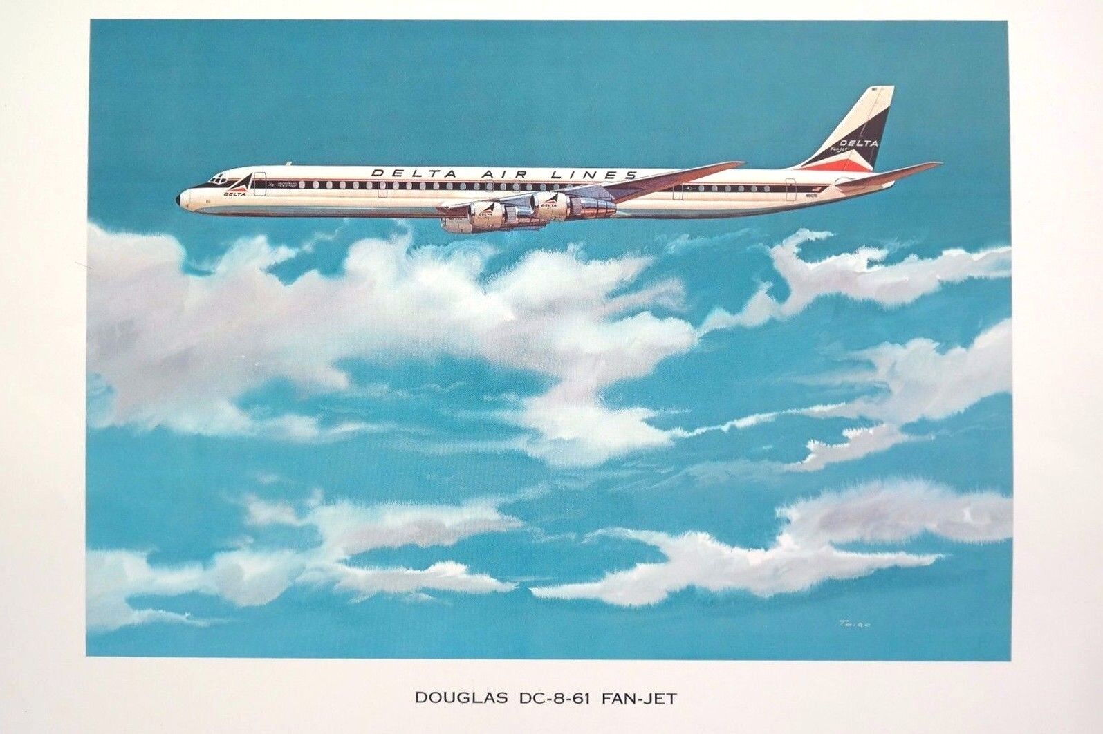 Vtg June 1967 DELTA AIRLINES Douglas DC-8-61 Fan Jet POSTER / PRINT 16X20