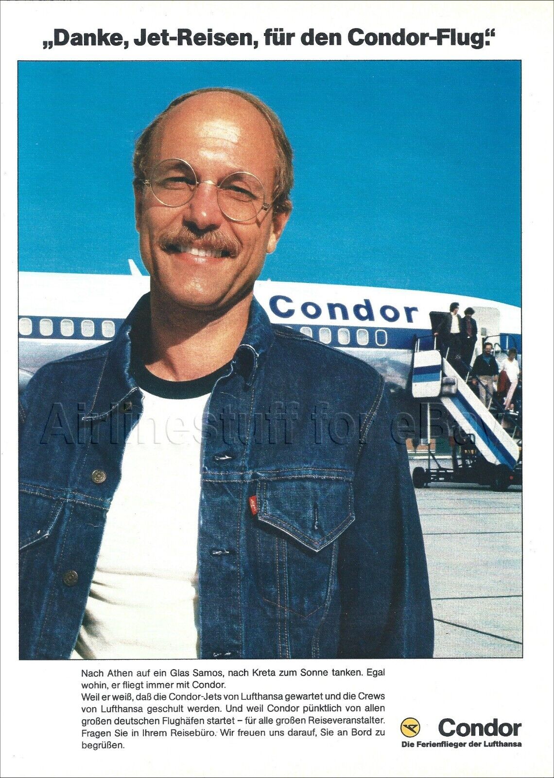 1982 CONDOR Airlines BOEING 727-200 jetliner ad airways advert Germany LUFTHANSA