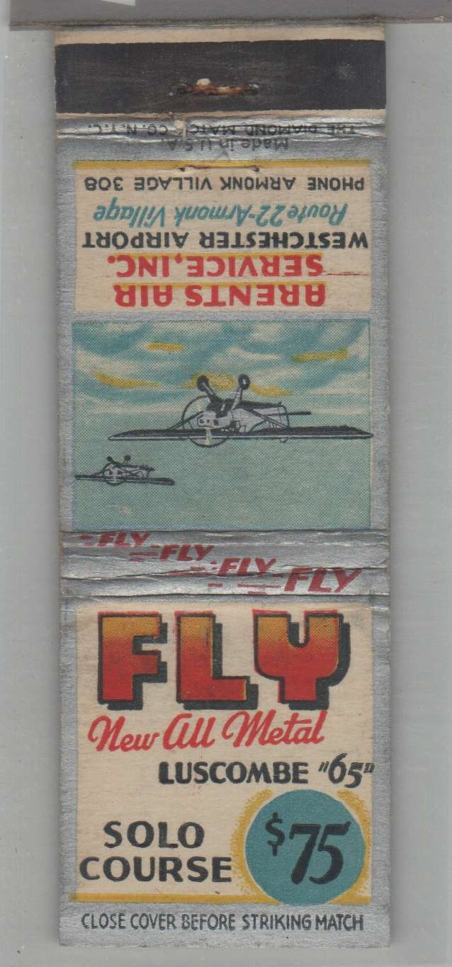 Matchbook Cover - Aviation Related - Fly The All New Luscombe Metal Aircraft