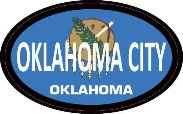4in x 2.5in Flag Oval Oklahoma City Sticker Car Truck Vehicle Bumper Decal