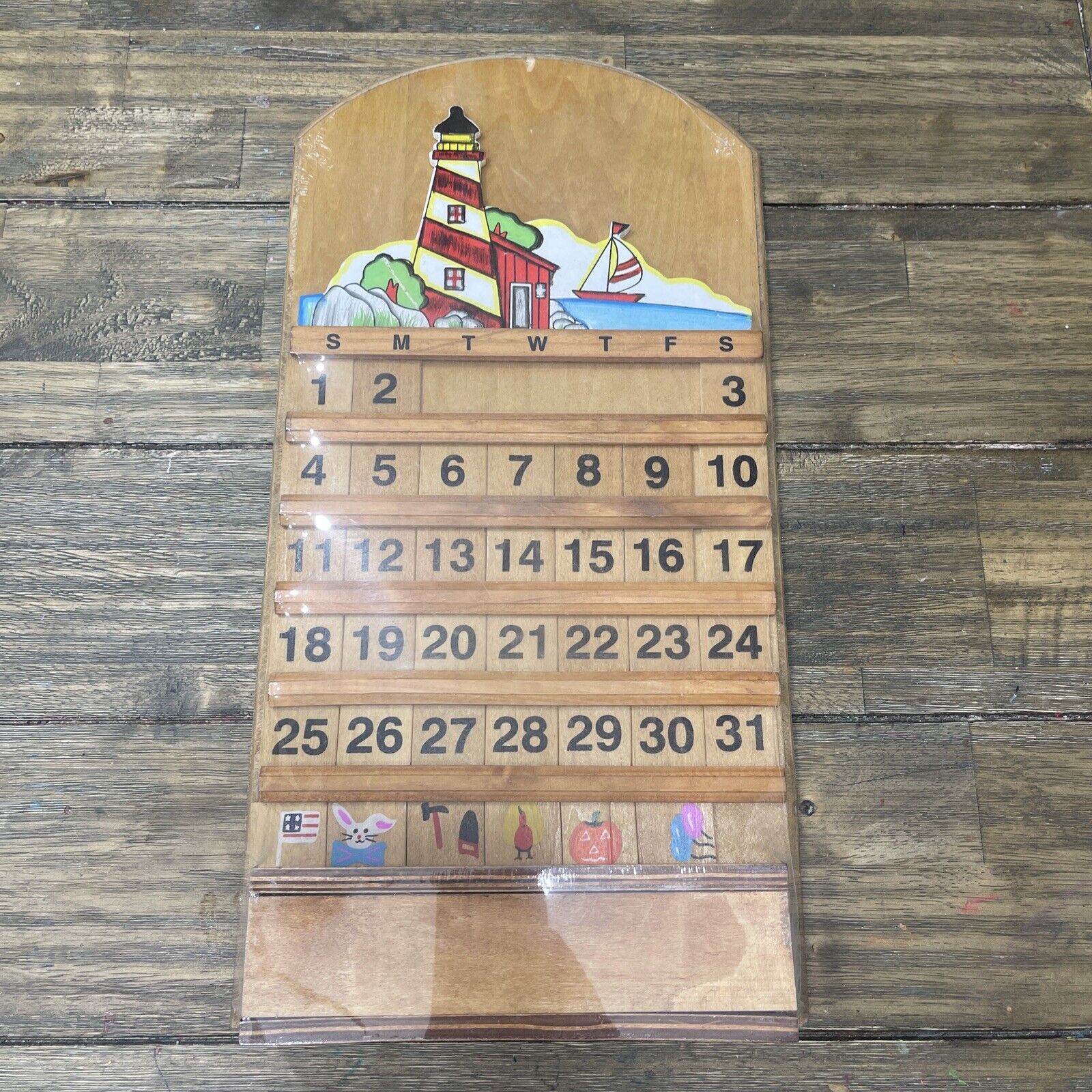 Vintage Wooden Lighthouse Perpetual Calendar New