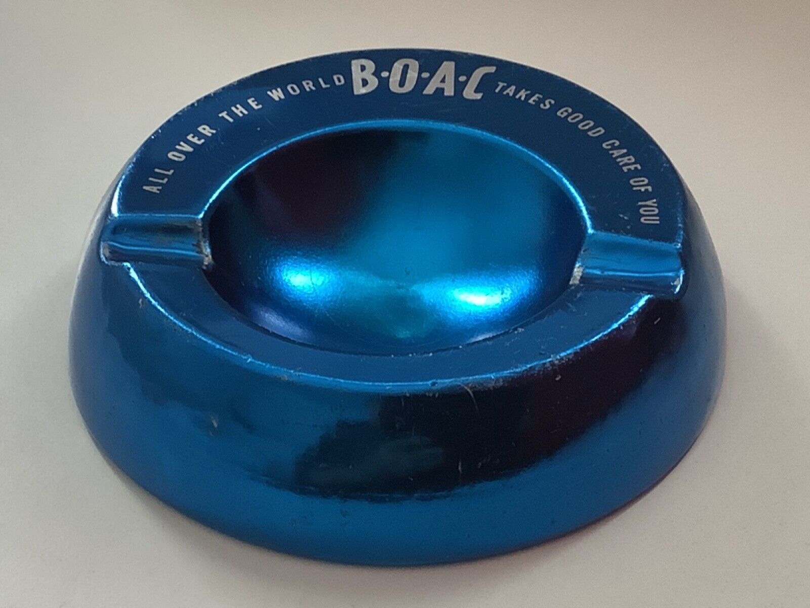 BOAC aluminium ashtray ALL OVER THE WORLD B.O.A.C TAKES CARE OF YOU 5ins 12.5cm