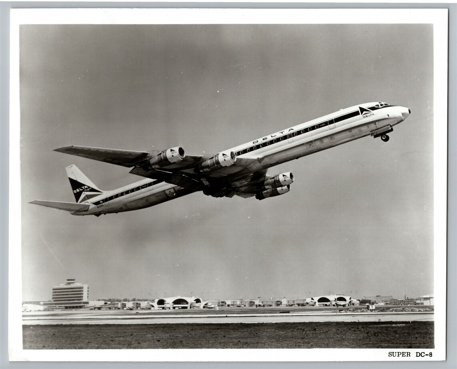 Delta Airlines Douglas DC 8-61 Aviation Airplane c1960s B&W Press Photo C2