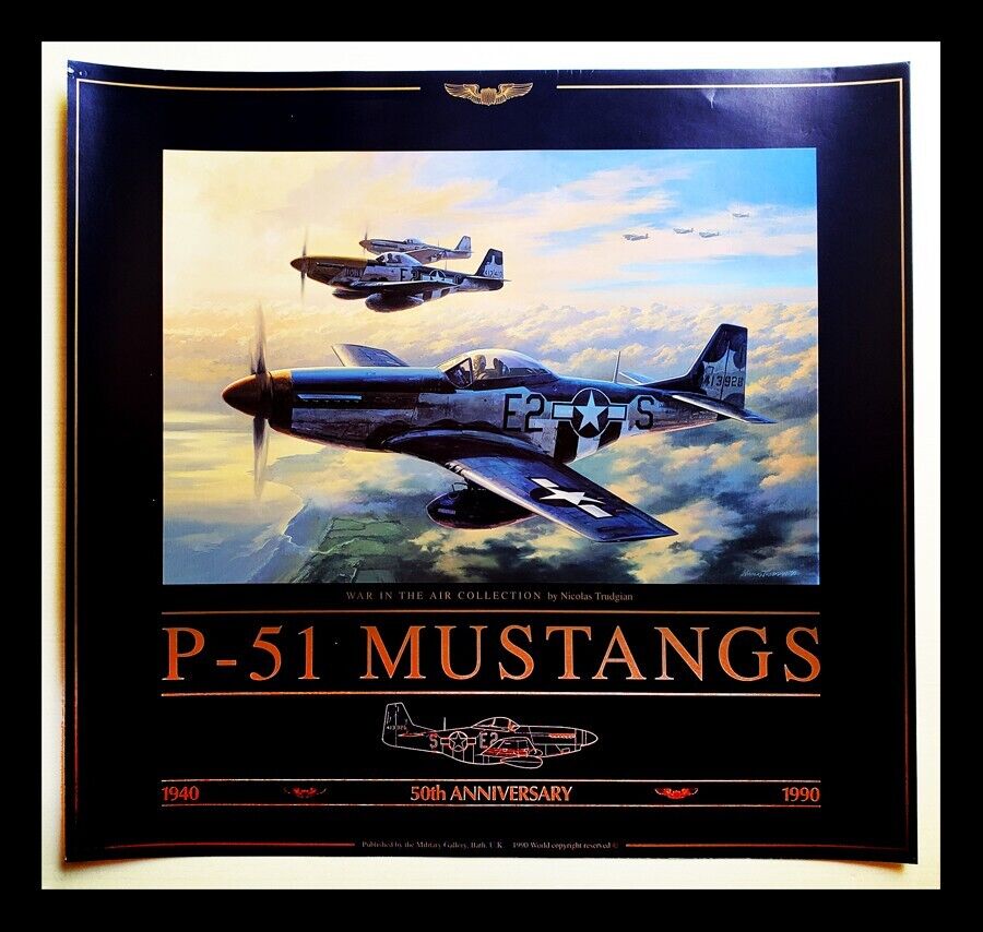 1990 P-51D Mustang 50th Anniversary Art Poster - 