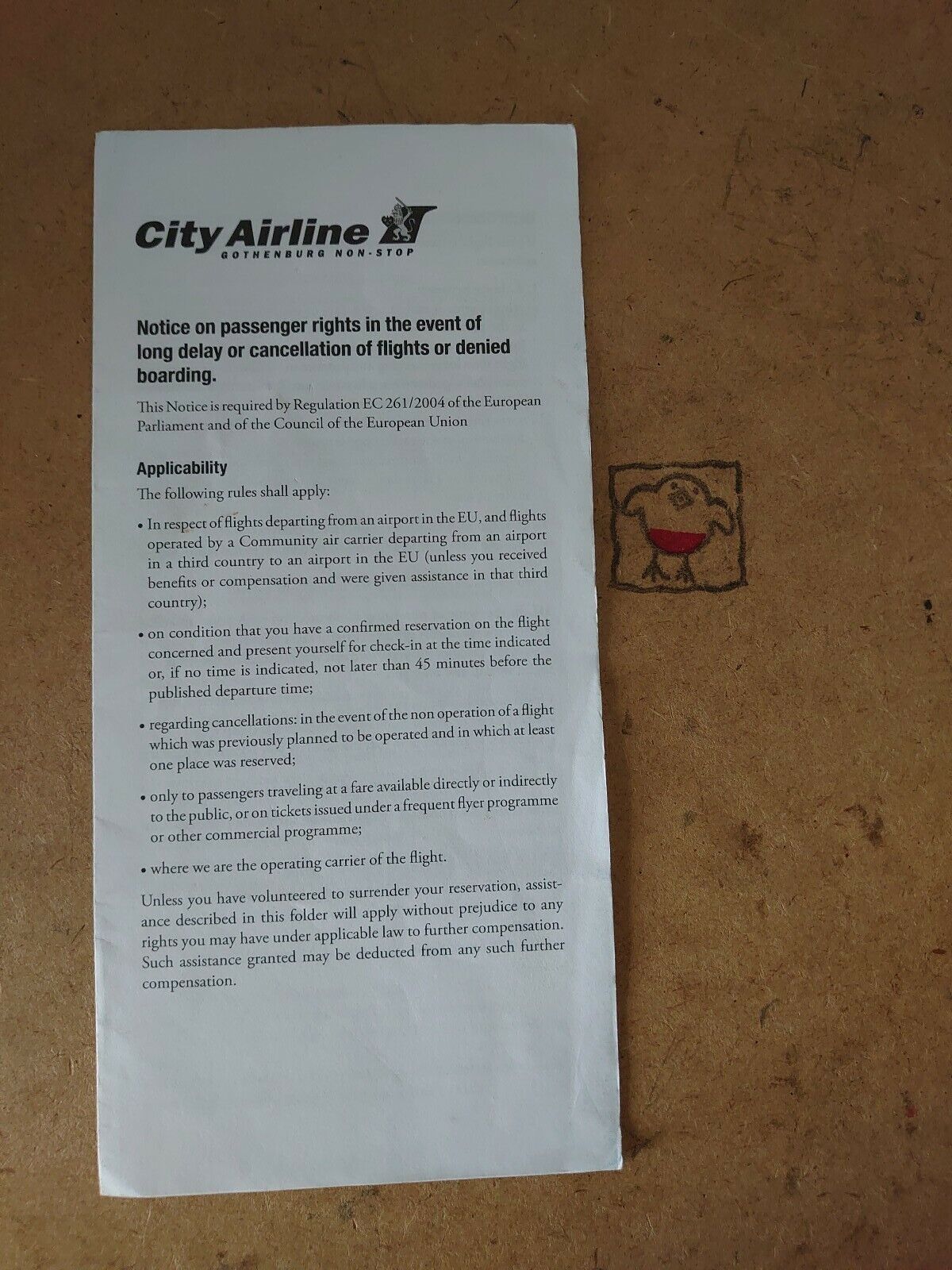 City Airline Gothenburg Passenger Rights Leaflet 
