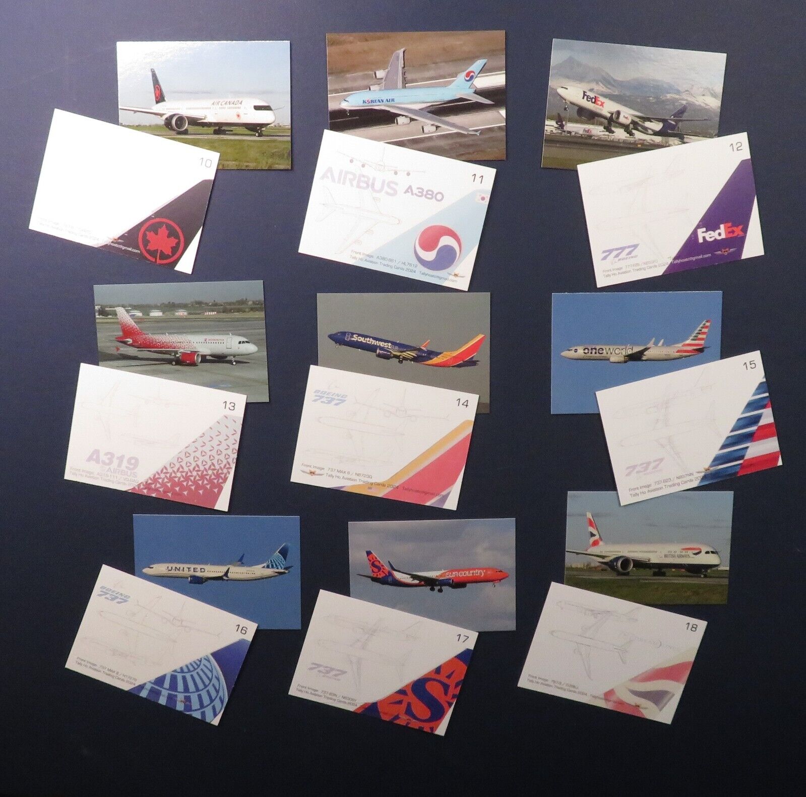 Airplane Trading Cards - Set of 9, 10 through 18 - Boeing Airbus 