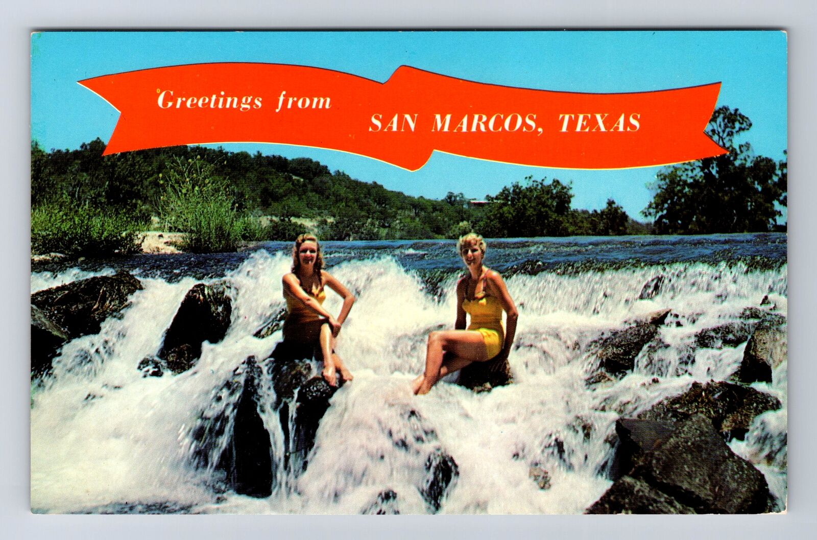 San Marcos TX-Texas, General Banner Greetings, Pretty Girls Vintage Postcard